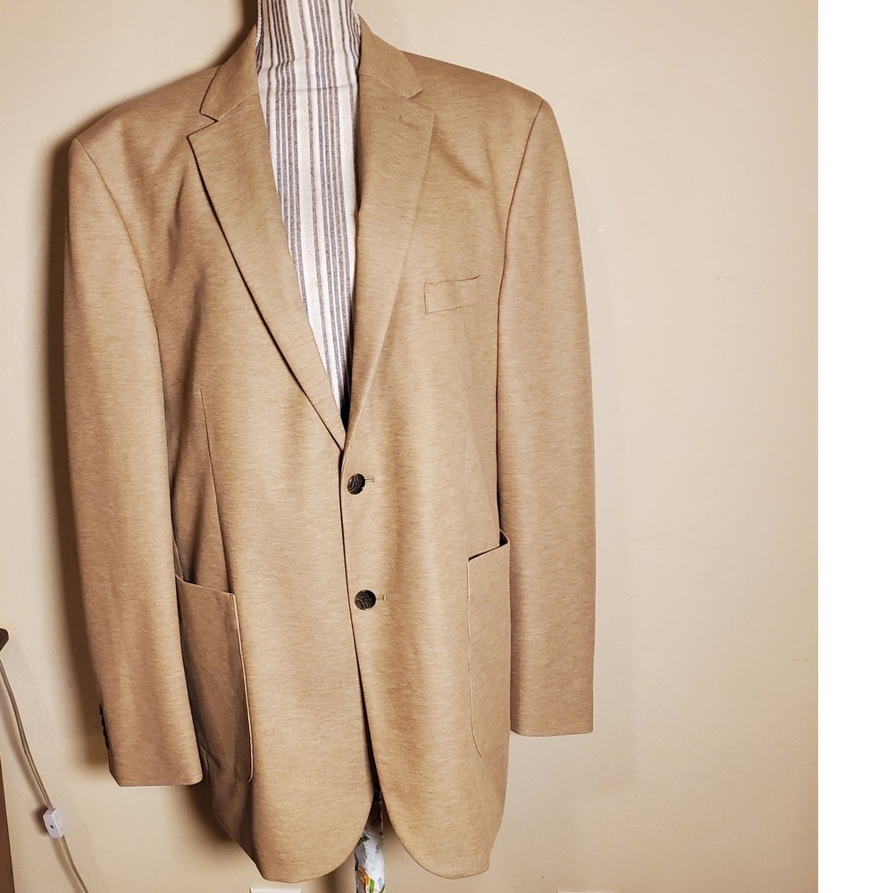 Johnston & Murphy J&M Flex Mens XL Tan 2-Button Knit Blazer Sport Coat 49-1866